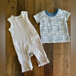 Honest Baby Clothing - Organic Rib Romper & T-Shirt / White Indigo Stripe / 3-6m